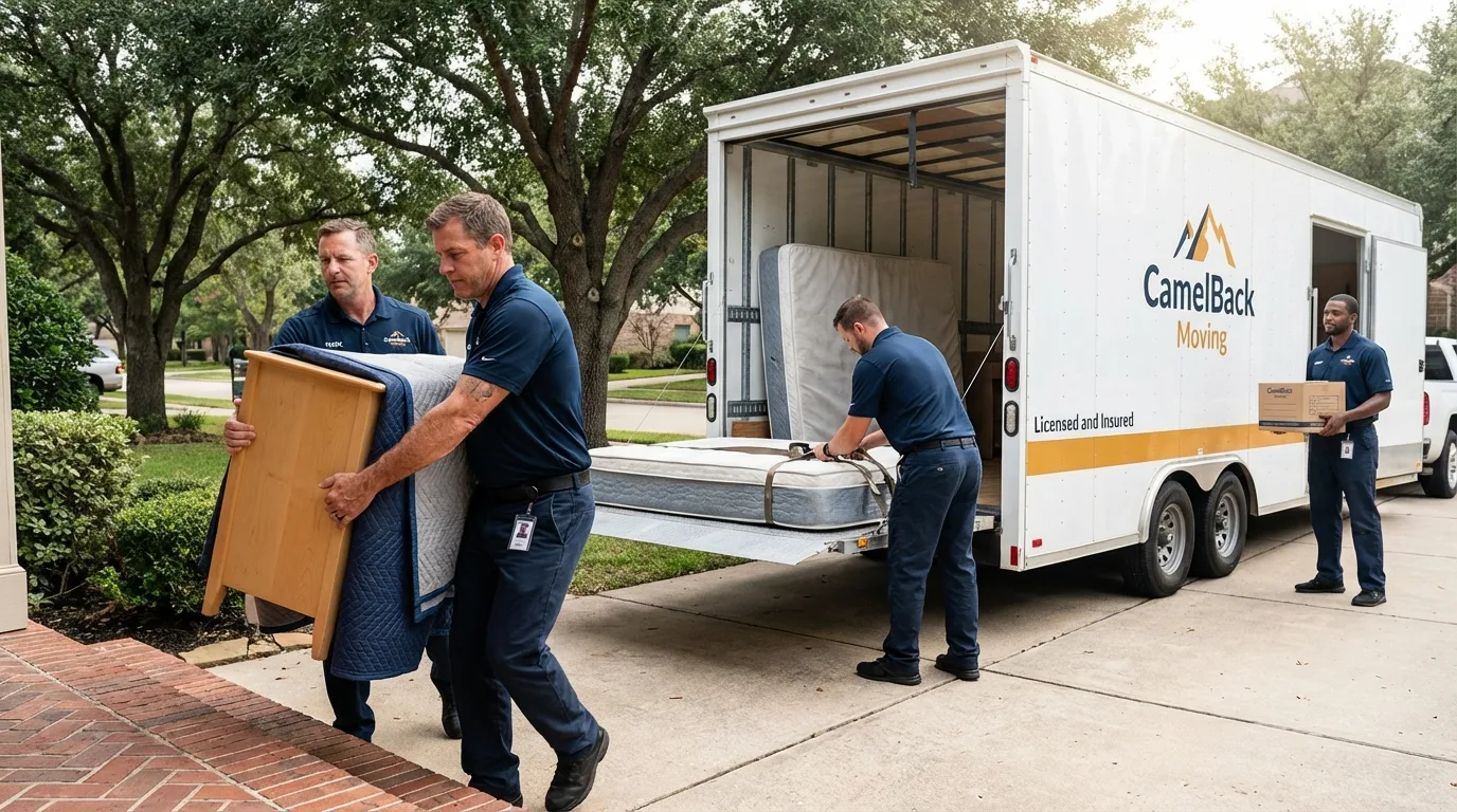 Crew loading residential truck for cross-state move from Lecanto, FL